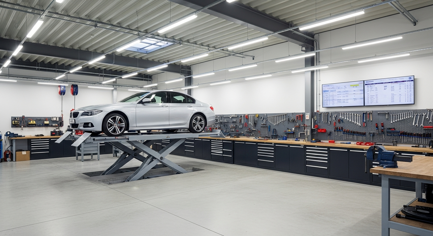 Fahrzeug auf der Hebebühne